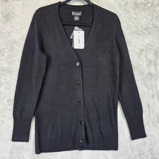 C by Bloomingdale's Sweater Womens Small Black Cashmere Cardigan Long V Neck