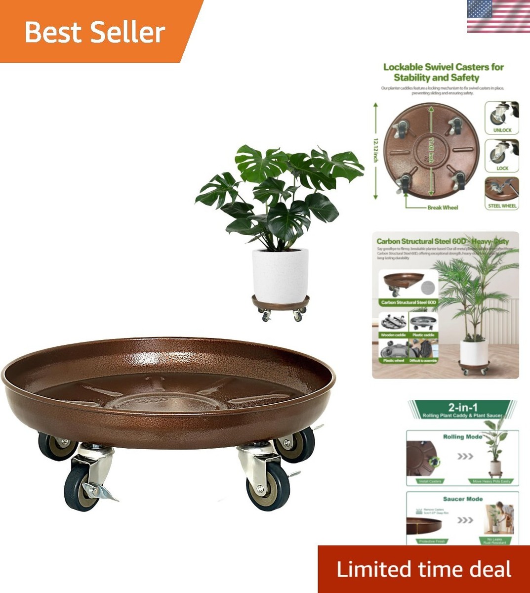 Plant Saucer 12" Rolling Plant Caddy Rolling Plant Stand with Wheels   Heavy ... | eBay