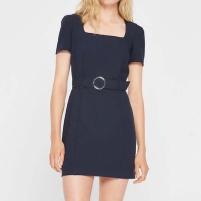 NWT CLUB MONACO Open Neck Belted Navy Blue Square Neck Sheath Dress Size 4