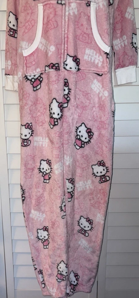 Sanrio Hello Kitty Una Pieza Pijama Con Capucha Disfraz Rosa Vellón Talla XS Foto 3 de 4