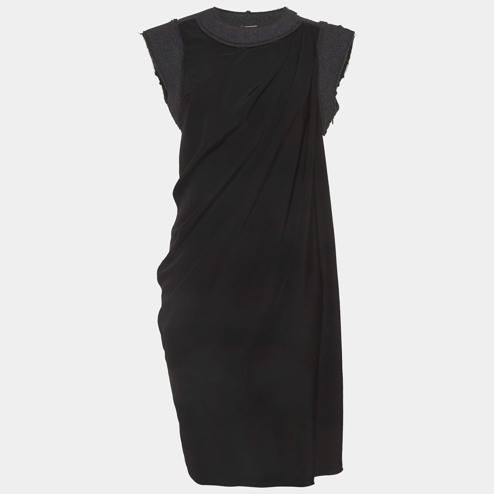 Bottega Veneta Black Jersey Wool Trim Mini Dress S
