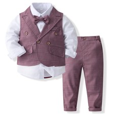 Baby Boys Gentleman Bowtie Formal Outfit Suits Tuxedo Vest Wedding Party Suit...