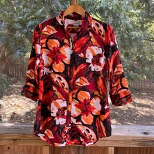 Chico's Women's Vintage Colorful 100% Linen Button Front Top Size 1 (M)