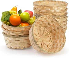 TOPZEA 10 Pack Round Gift Baskets, 8 Inch Natural Bamboo Woven Fruit Beige 