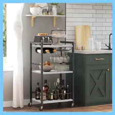 Versatile Home Bar Cart - Rolling Drink Cart with 3-Tier Marble Design