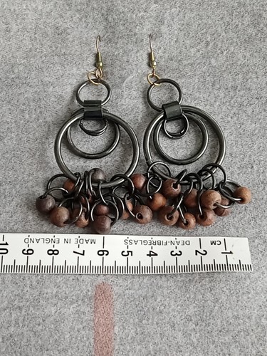Statement, Big Dangle Earrings. Wooden Beads - Picture 8 of 8