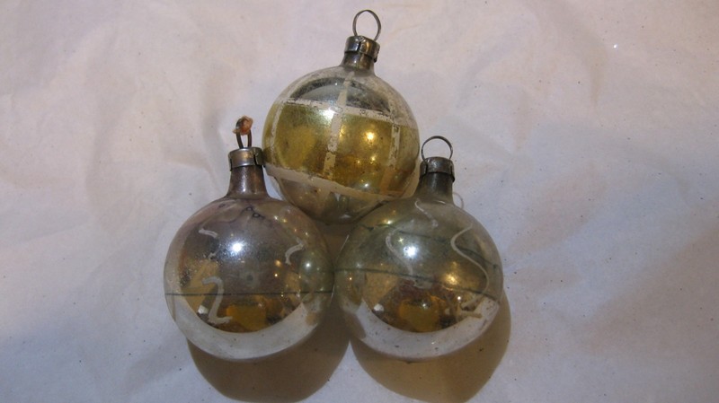 Antique German Mercury Glass Feather Tree Christmas Ornament Lot Hand Painted