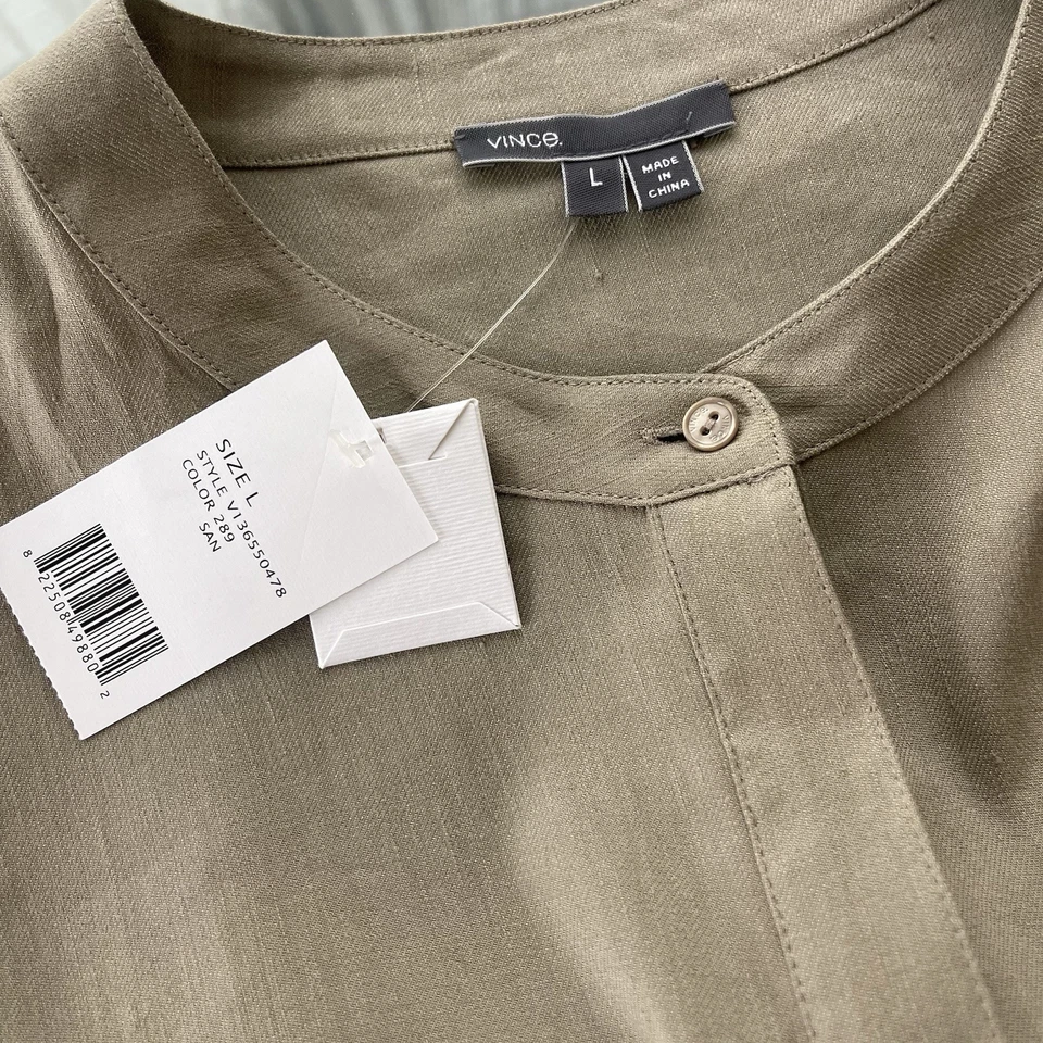 Vestido camisero Vince mezcla de lino cargo midi sin mangas barra de arena tostado L Nuevo con etiquetas Foto 4 de 4