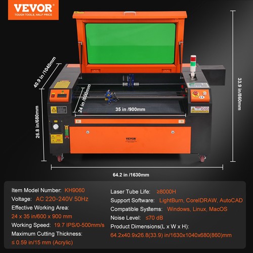 VEVOR Macchina Incisione Laser Compatta Stampante CO2 100W Piano Lavoro 60x90cm - Foto 7 di 12