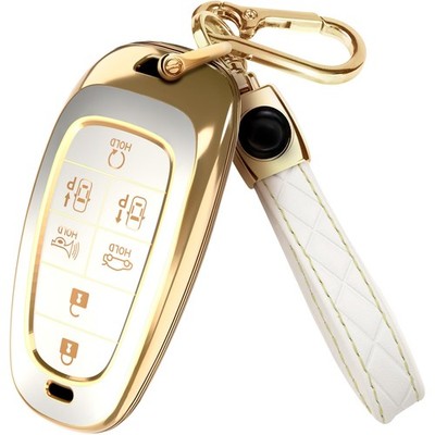 Hyundai Key Fob Cover with Leather Keychain for 7 Button Remote 20192025