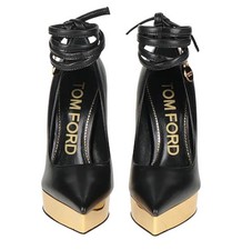 TOM FORD ANKLE TIE PUMP GOLD HEEL SZ 41 BLACK...