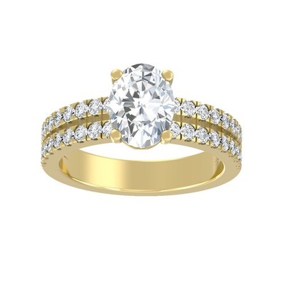 2Ct Lab Grown Diamond 14K Yellow Gold Double Row Engagement Ring Size 7