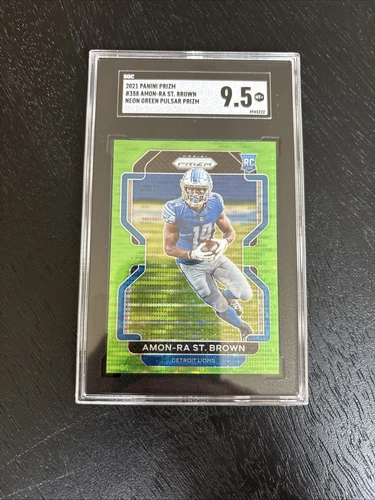 2021 AMON-RA ST BROWN PANINI PRIZM #358 NEON GREEN PULSAR SGC 9.5 ROOKIE