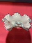 Fenton Aqua Blue Crest Ruffled Milk Glass Vintage Trinket/Candy Dish 6” Bonbon