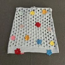 Lovers and Friends Womens Crocheted Mini Skirt S Blue Open Knit Flowers Cover Up