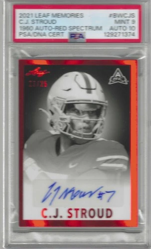 C.J. Stroud 2021 Leaf Memories #CJS RARE RED SPECTRUM/25 PSA 9/10 GEM AUTO POP 1