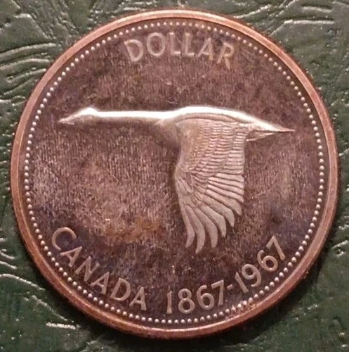 1967 Canada Goose One Dollar Coin Dark Toning on Reverse 80% Silver