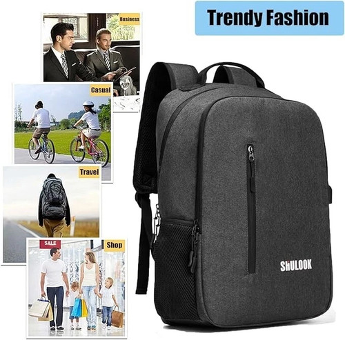 SHULOOK Laptop Backpack lightweight 15.6" USB charging port Rucksack (Black) - 第 5/7 張圖片