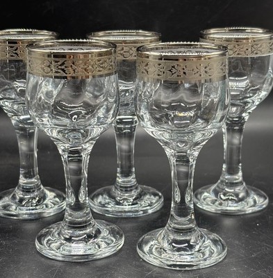Set Of 5 Classique by Circleware Cordial Shot glasses  Glassware Platinum Trim