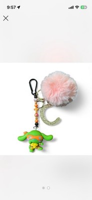 Homemade Keychain with Pom Pom, Letter C Charm & McDonald's Cinnamoroll