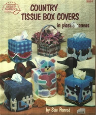 USED COUNTRY TISSUE BOX COVERS 11 CREATIVE DESIGNS PLASTIC CANVAS PATTERN BOOK