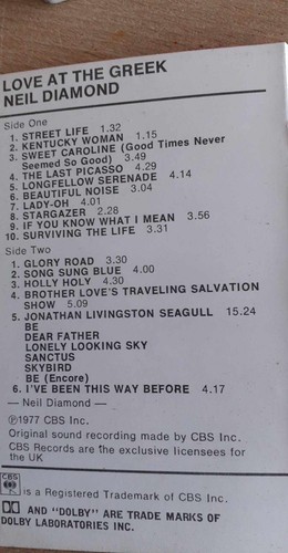 Neil Diamond Love at the Greek Cassette Tape - Picture 2 of 4