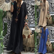 Women Vintage Kaftan Flare Sleeve V Neck Long Maxi Dress Lace Crochet Dress Plus