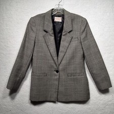 Vintage Pendleton Petite Blazer Women's Sz 6 Gray Plaid 100 Virgin Wool Jacket