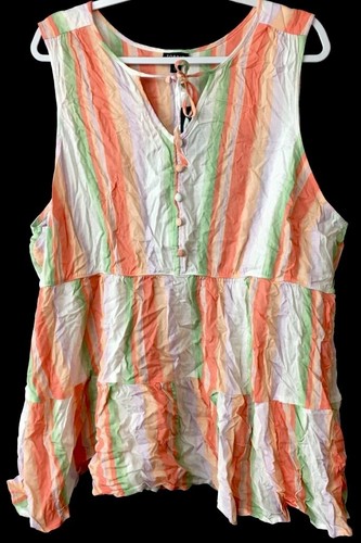 Torrid 3, 3X multicolor striped partial buttoned sleeveless tiered top