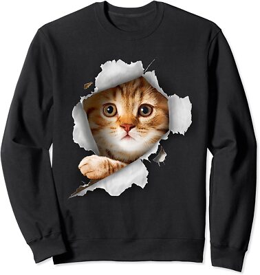 Cat Shirt, Orange Cat Kittie Torn Cloth Kittie Design Unisex Crewneck Sweatshirt