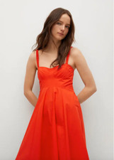 MANGO Red Sweetheart Neckline Cotton Flounce Dress with seams 87009404-PALTROW