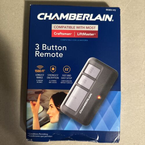 Télécommande porte de garage 3 boutons Chamberlain 953EV-P2 - Noire - Photo 1/2