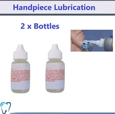 Handpiece Lubrication, 2 bottles, Mineral oil-based drop lubricant formulation.