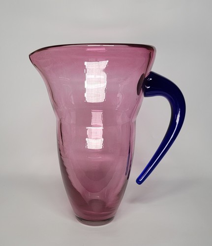 Brocca in vetro artistico soffiato a mano 2 bicchieri rosa blu cobalto verde acqua drink bar - Foto 2 di 12