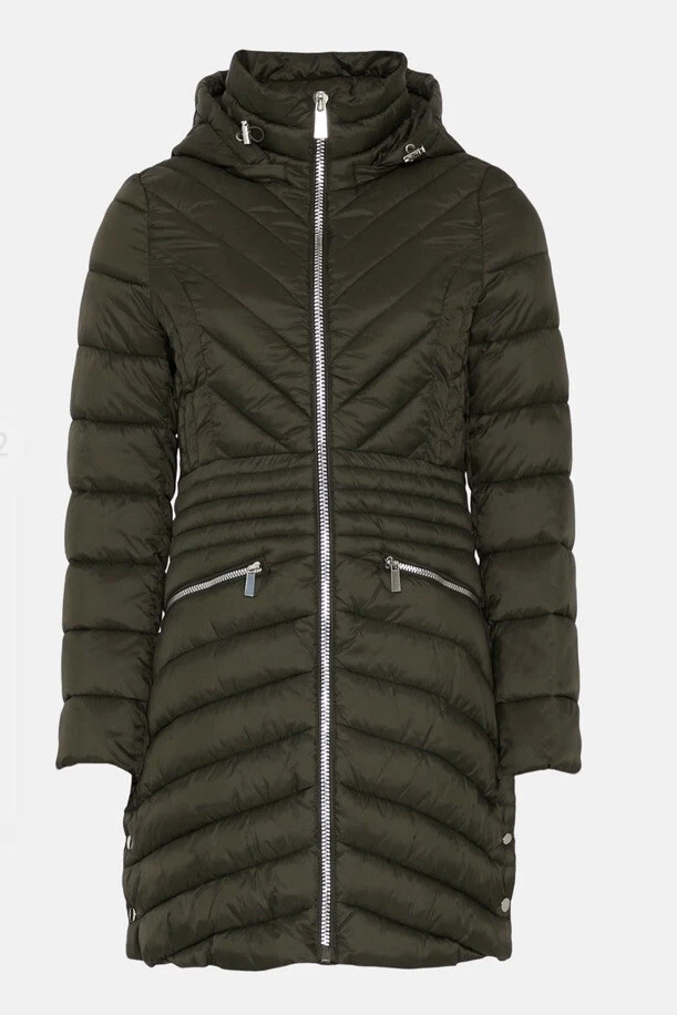 Oasis Khaki Down Feather Padded Packable Midi Coat Jacket. BNWT. UK 6. RRP 99