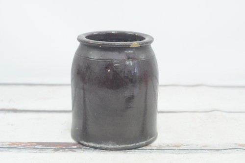 Jarro de gres antiguo/vintage batido de mantequilla marrón esmaltado 1 galón primitivo - Imagen 2 de 9