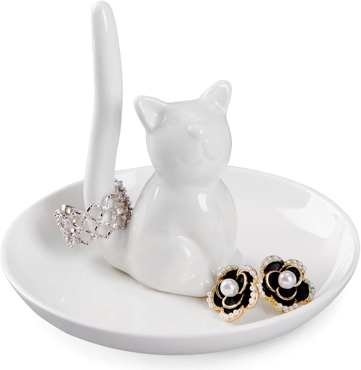 Cat Lover Gifts for Women - Cat Ring Trinket Dish Engagement Wedding Ring Holder