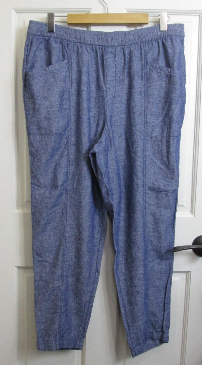 Old Navy Blue Cropped Pants Womens L 34x26 Pull On Pockets Linen