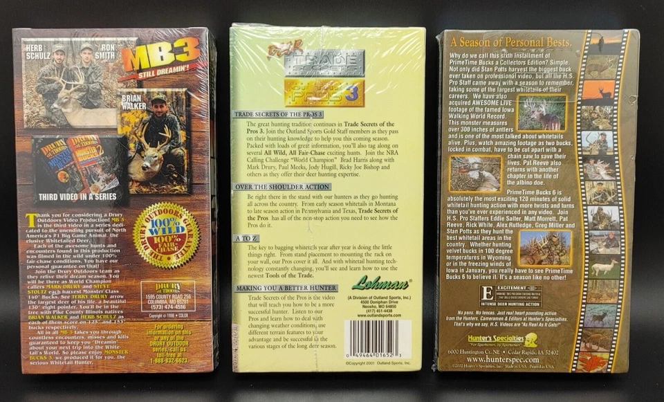 3 Deer Hunting VHS Monster Bucks Deer Trade Secrets Of The Pros Prime Time Drury - Image 2 of 4