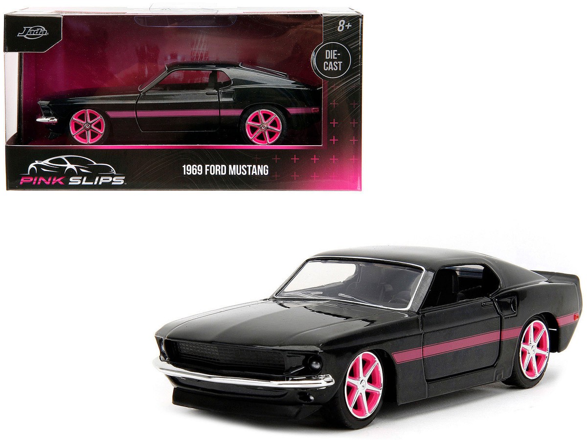 1969 Ford Mustang Black Metallic with Pink Stripes and