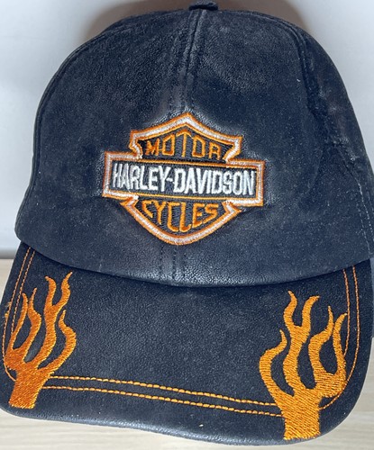 Harley-Davidson Gorra Estilo Béisbol Cuero Genuino Negra Orejeras Ajustables - Imagen 1 de 7