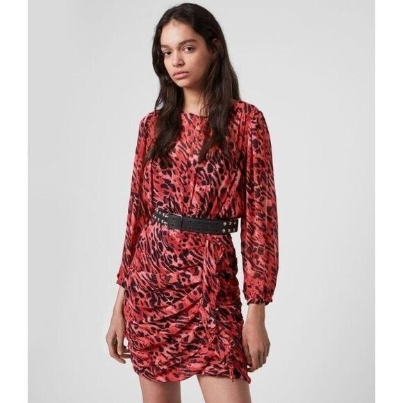 AllSaints Barre Ambient Red Animal Print Long Sle… - image 1