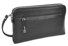 Mens Real Leather Wrist Bag Clutch Organiser Travel Pouch Stirling Black