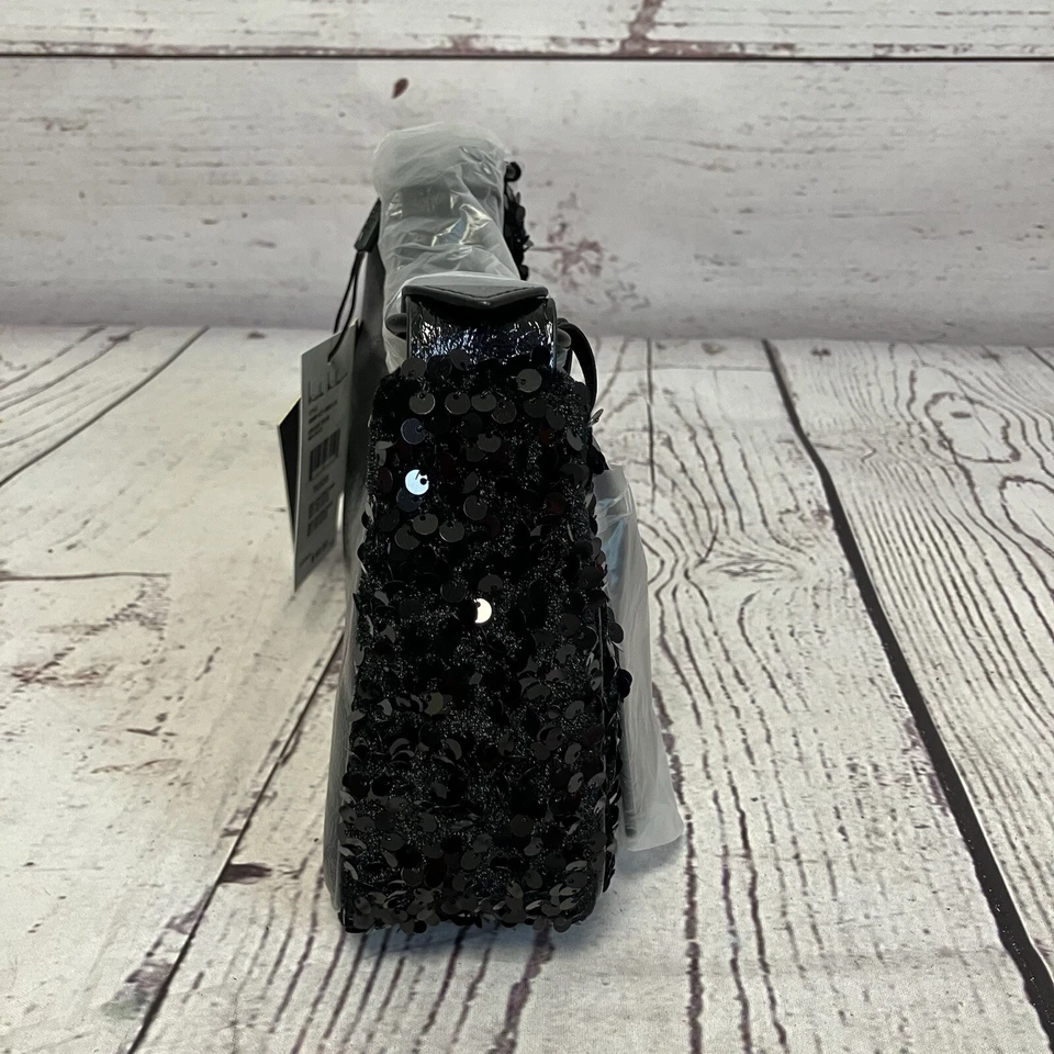 Nicole Miller Black Sequin Shoulder Handbag Evening Bag Small Black Tie - Image 4 of 4