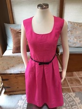 Evan Picone Black Label Pink Textured Fit Flare Dress Belted Waist 12