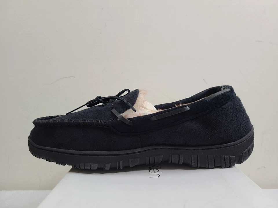 Calvin Klein Hombres Negro Cuero Caído Kaleb Zapatillas Talla US 9M 34F0888-NEGRO NUEVO Foto 2 de 4