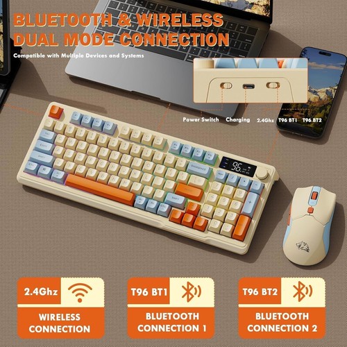 ZIYOULANG T96 Wireless Gaming Keyboard&Mouse Set, BT/2.4GHz Dual-Mode,Silent - Afbeelding 6 van 8