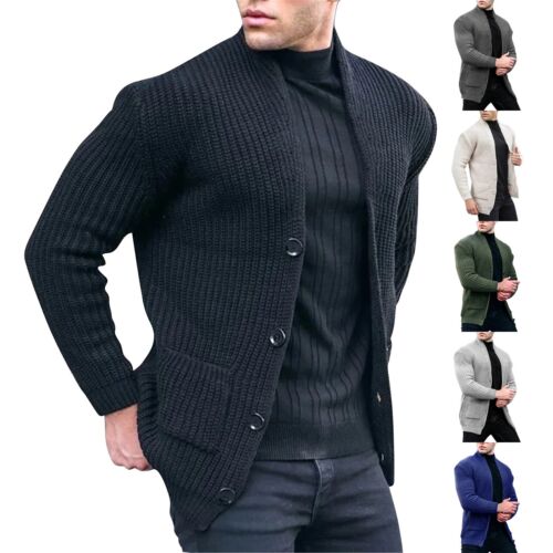 Men Button Down Cardigan Sweater Long Sleeve Slim Fit Ribbed Knitted Sweaters