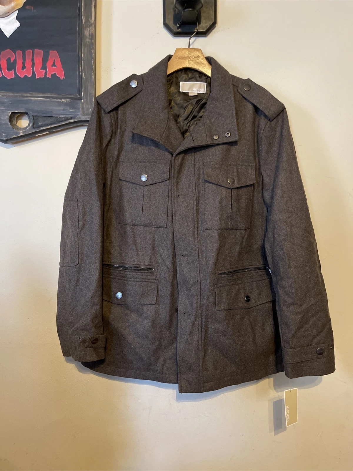 Cappotto invernale isolato Michael Kors da uomo grande grigio nuovo con etichette