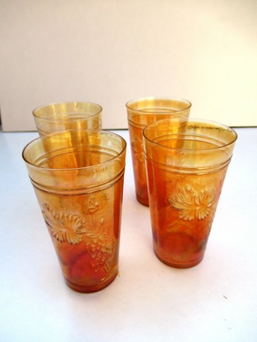Antique Carnival Glass Fantasy Flower Tumbler Jain Paliwal Glass Works 4 Pc Lot" - Picture 6 of 11